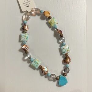 HANDCRAFTED BY US, TURQUOISE AND GLASS BEAD 18” NECKLACE